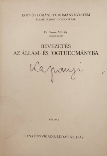 Dr. Samu Mihly - Bevezets az llam- s jogtudomnyba