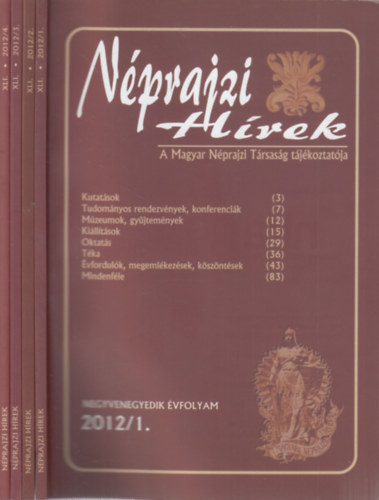 Nprajzi hrek 2012/1-4. (teljes vfolyam, 4 db. lapszm)