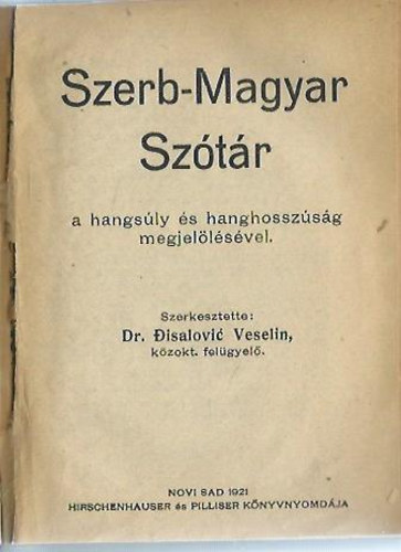 Dr. Disalovic Veselin - Szerb-magyar szótár
