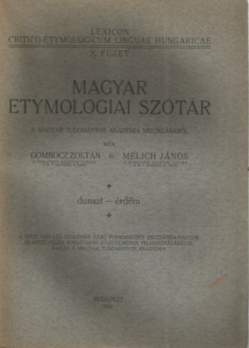 Gombocz Zolt�n-Melich J�nos - Magyar etymologiai sz�t�r X: f�zet
