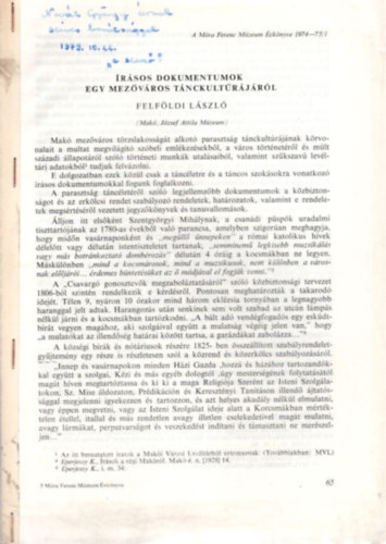 Felfldi Lszl - rsos dokumentumok egy mezvros tnckultrjrl - dediklt - Klnlenyomat
