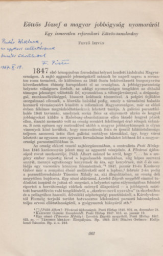 Fenyő István - Eötvös József a magyar jobbágyság nyomoráról (Dedikált)