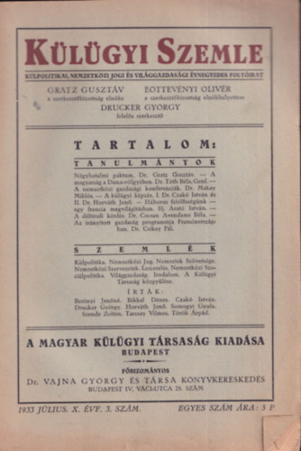 Drucker Gyrgy dr.  (szerk.) - Klgyi Szemle 1933. jlius. X. vfolyam 3. szm