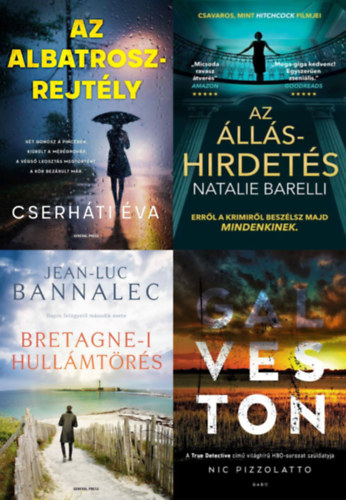 Cserháti Éva, Jean-Luc Bannalec, Nic Pizzolatto Natalie Barelli - 4 db kiváló krimi: Az Albatrosz-rejtély + Bretagne-i hullámtörés + Galveston + Az álláshirdetés