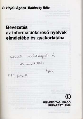 Babiczky Béla B. Hajdu Ágnes - Bevezetés az információkereső nyelvek elméletébe és gyakorlatába