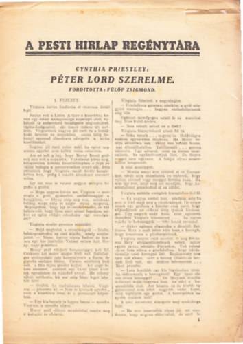 Cynthia Priestley - P�ter Lord szerelme (A Pesti H�rlap Reg�nyt�ra) (teljes, 6 folytat�sban)