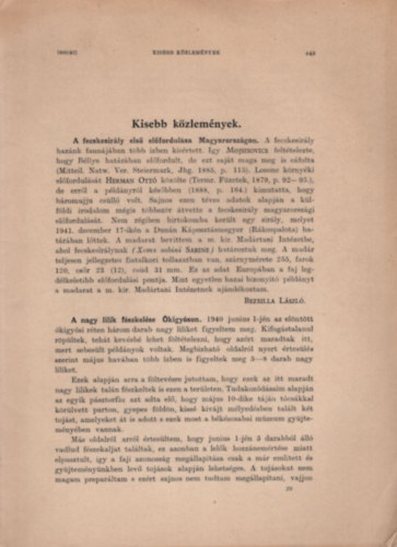 Aquila 1939. vf./42  Kisebb kzlemnyek  ( Ornitolgia ) Klnlenyomat