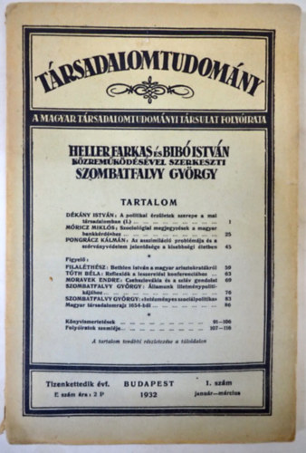 Szombatfalvy - Heller - Bib� - T�rsadalomtudom�ny 1932/1.