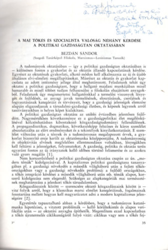A mai tks s szocialista valsg nhny krdse a politikai gazdasgtan oktatsban - Klnlenyomat - Dediklt