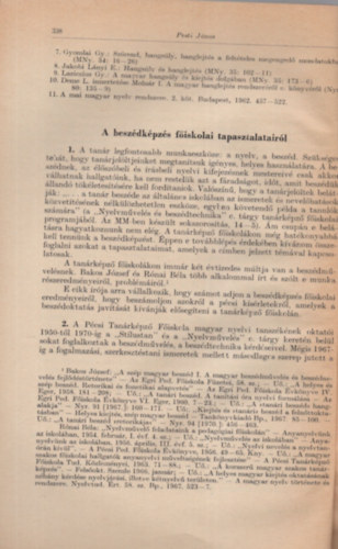 Pesti János - A beszédképzés főiskolai patasztalatairól - Különlenyomat
