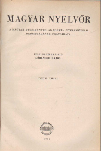 Lrincze Lajos - Magyar nyelvr 1960 vi teljes vfolyam (egybektve )