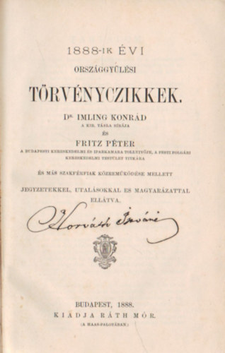 1888-ik �vi orsz�ggy�l�si t�rv�nyczikkek