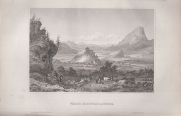 Veste Kufstein in Tyrol ( Ausztria, Európa) (16x23,5 cm méretű eredeti acélmetszet, 1856-ból)