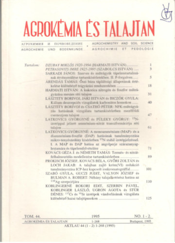 Agrokémia és talajtan (44. szám. 1995. 1-2)