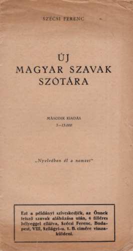 Sz�csi Ferenc - �j magyar szavak sz�t�ra