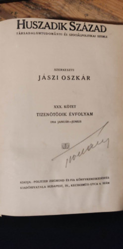 Huszadik Szzad - Trsadalomtudomnyi s szocilpolitikai szemle XV. vfolyam 1914 I. janur-jnius