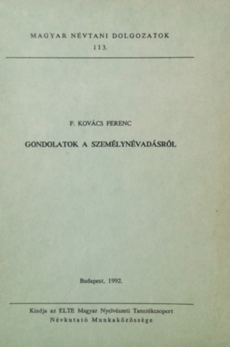 F. Kovács Ferenc - Gondolatok a személynévadásról