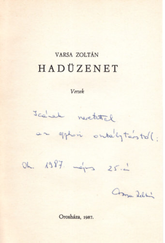 Varsa Zolt�n - Had�zenet-versek dedik�lt