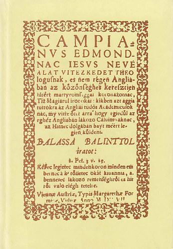 Campianus Edmondnak t�z okai - Az 1607. �vi b�csi kiad�s hasonm�sa