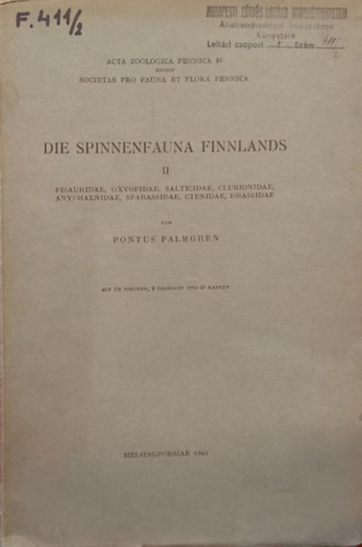 Pontus Palmgren - Die Spinnen Fauna Finnlands (Finnorszg pkfaunja nmet nyeven)