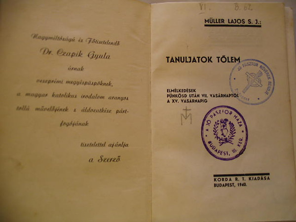 Müller Lajos S. J. - Tanuljatok tőlem. Elmélkedések Pünkösd után VII. vasárnaptól a XV. vasárnapig.