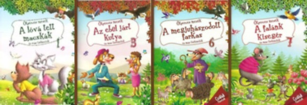 4 k�tet az �tperces mes�k sorozatb�l (1. A l�v� tett macsk�k / 3. Az eb�l j�rt kutya / 6. A megjuh�szodott farkas / 7. A fal�nk kiseg�r)