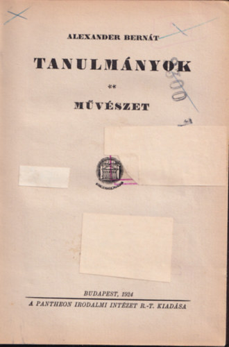 Alexander Bern�t - Tanulm�nyok-M�v�szet