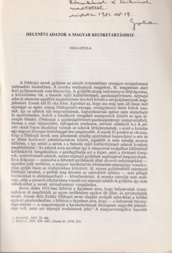 Viga Gyula - Helyn�vi adatok a magyar kecsketart�shoz - K�l�nlenyomat - Dedik�lt