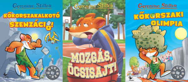 Geronimo Stilton - 3 db Geronimo Stilton könyv: Kőkorszaki olimpia + Mozgás, Öcsisajt! + Kőkorszakalkotó szenzáció!