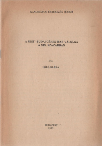 A pest-budai ches ipar vlsga a XIX. szzadban