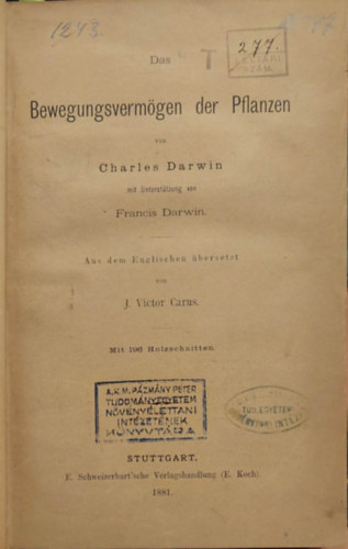 Charles Darwin - Das Bewegungsvermgen Der Pflanzen 1881.