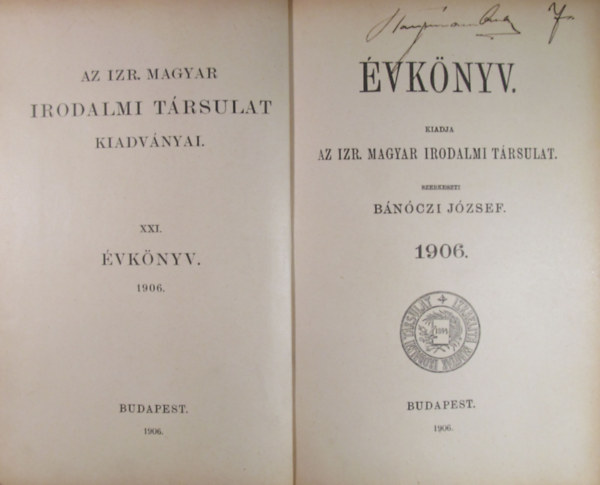 Bnczi Jzsef  (szerk.) - vknyv - Kiadja az Izr. Magyar Irodalmi Trsulat 1906.