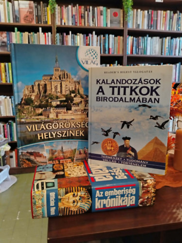 K�NYVCSOMAG, 3 DB. ALBUMOK. Vil�g�r�ks�gi helysz�nek, Kalandoz�sok a titkok birodalm�ban, Az emberis�g kr�nik�ja