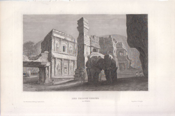 Der Felsen Tempel zu Ellora (Sziklatemplom Ellorban, Ellrai barlangok, India, zsia) (16x23,5 cm mret eredeti aclmetszet, 1856-bl)