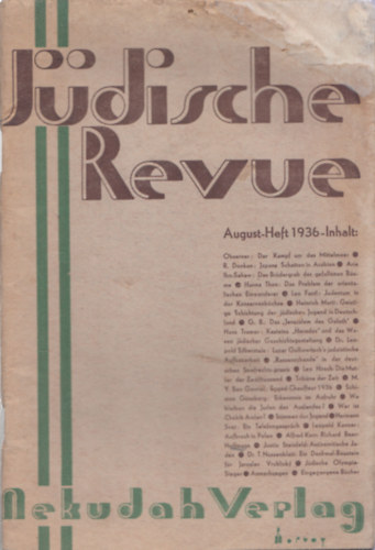 Jüdische Revue August-Heft 1936-Inhalt