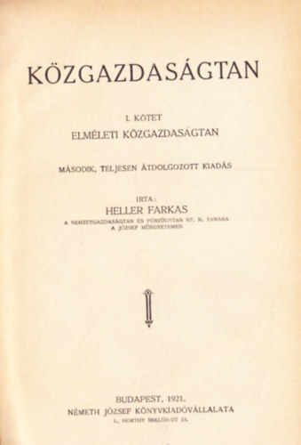 Kzgazdasgtan I. (Elmleti kzgazdasgtan)