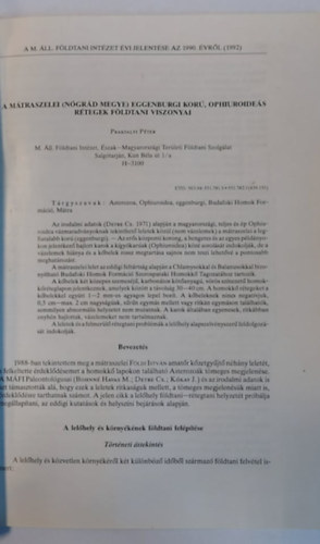 Prakfalvi Pter - Mtraszelei (Ngrd megye) eggenburgi kor, ophiuroides rtegek fldtani viszonyai (klnlenyomat)