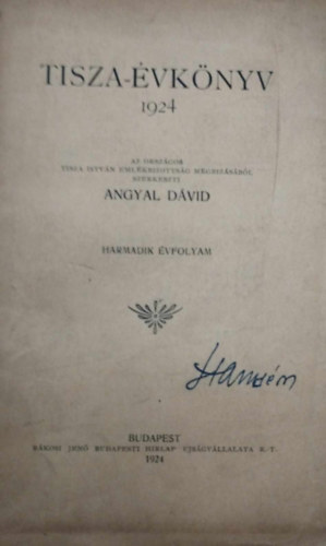 Angyal Dávid - Tisza-évkönyv 1924